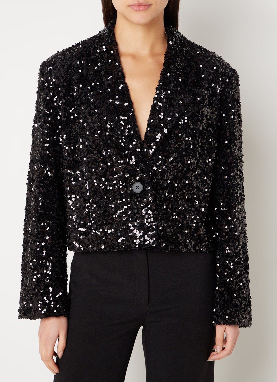 Second Female Cropped blazer met pailletten - detail 3 zwart