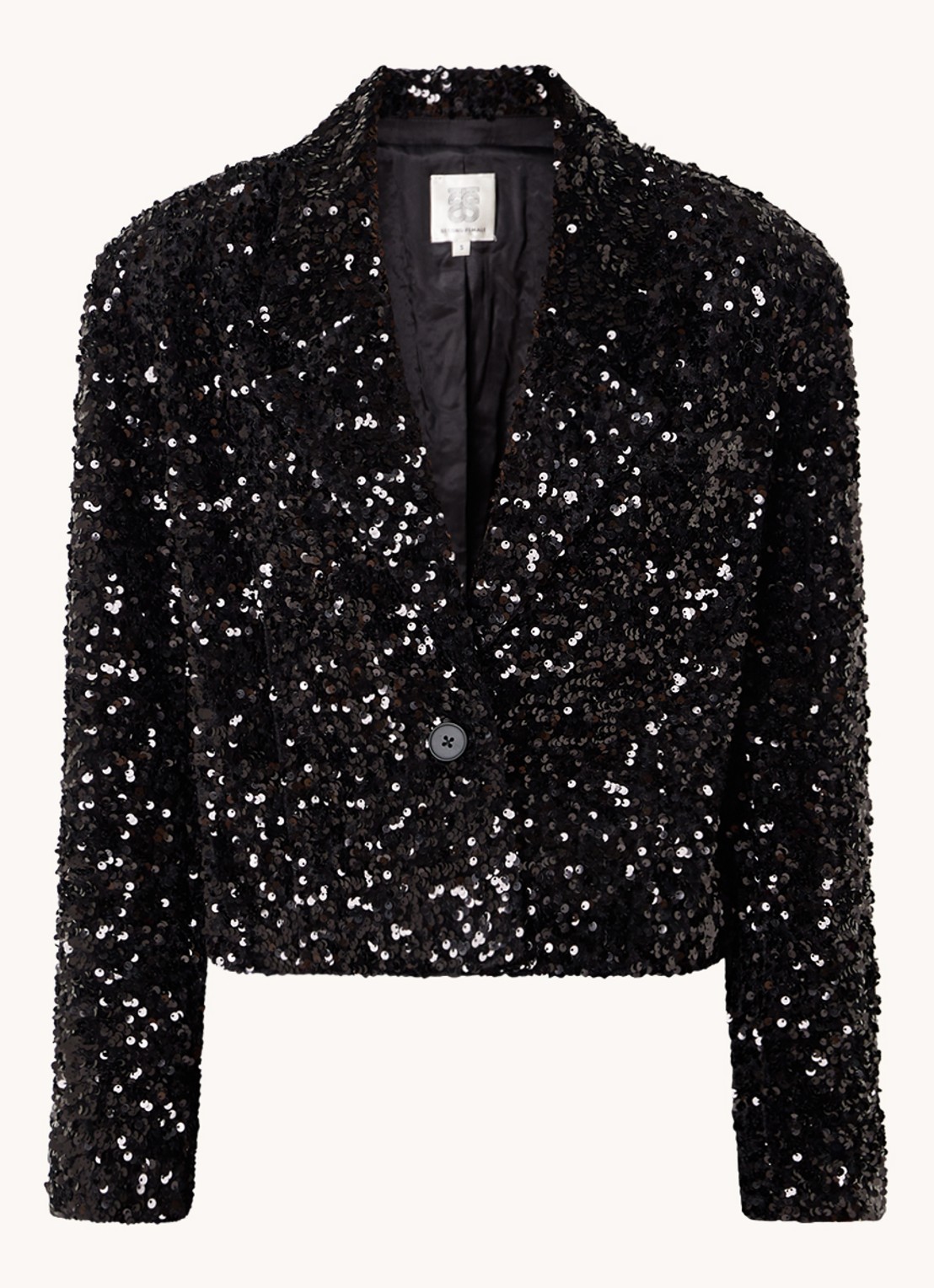 Second Female Cropped blazer met pailletten - voorkant zwart