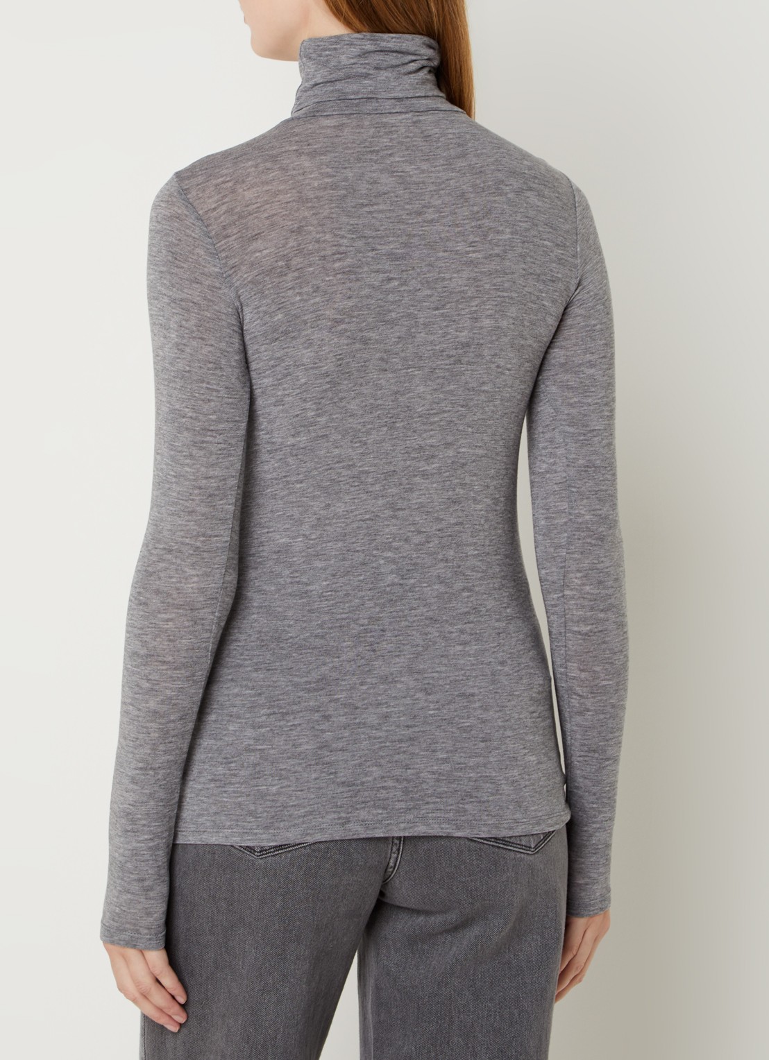Second Female Matima longsleeve met col in merino wolblend - achterkant grijsmele