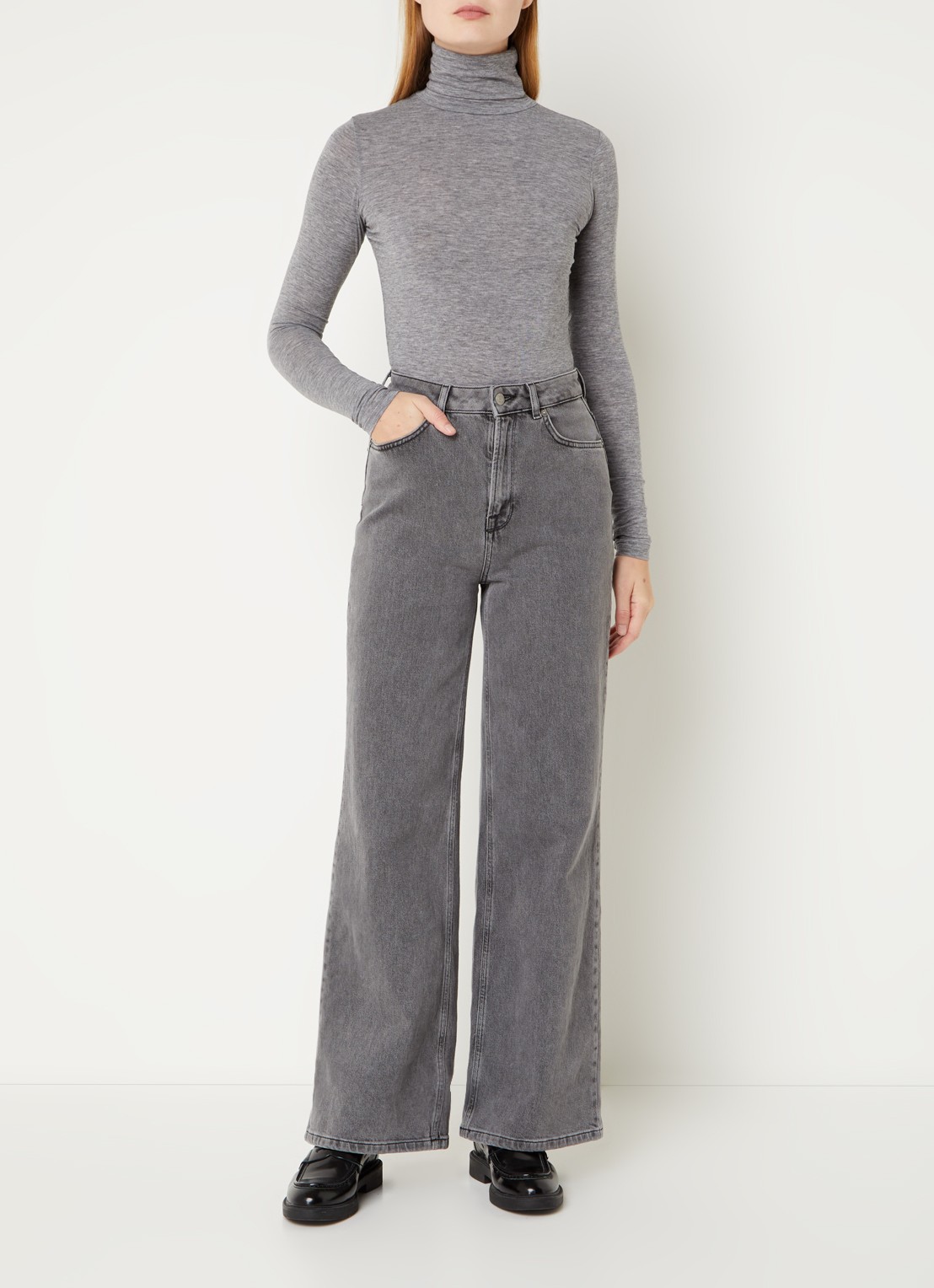 Second Female Matima longsleeve met col in merino wolblend - voorkant 3 grijsmele