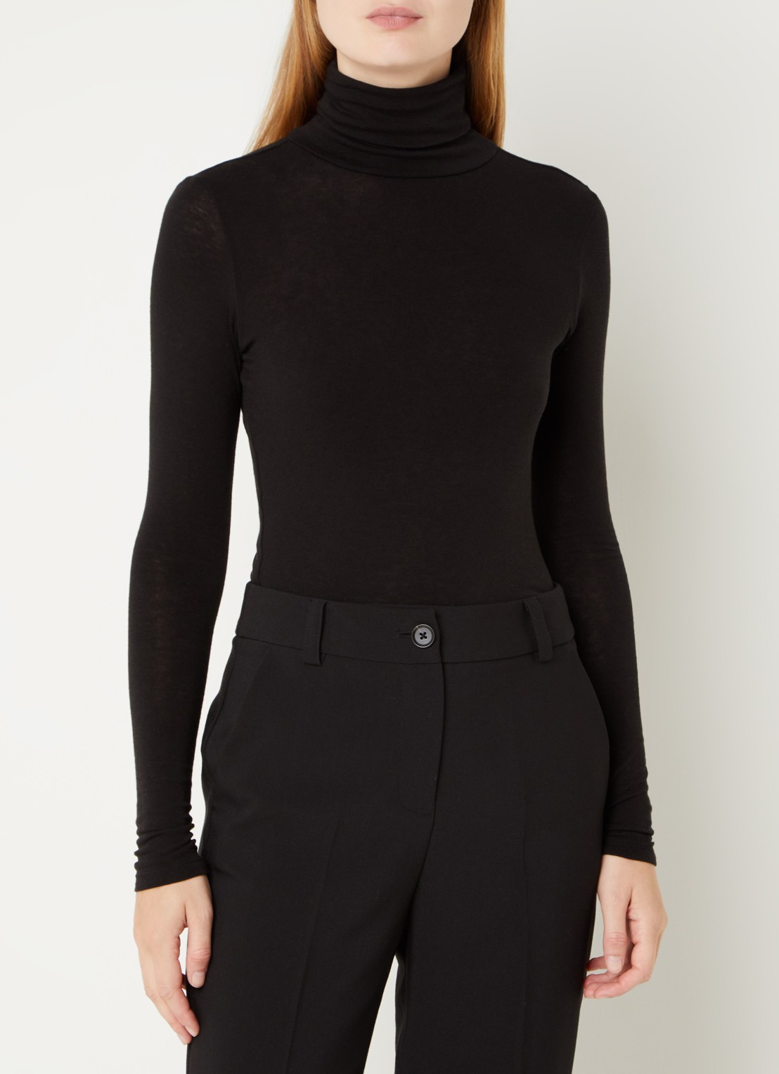 Second Female Matima longsleeve met col in merino wolblend - detail 4 zwart
