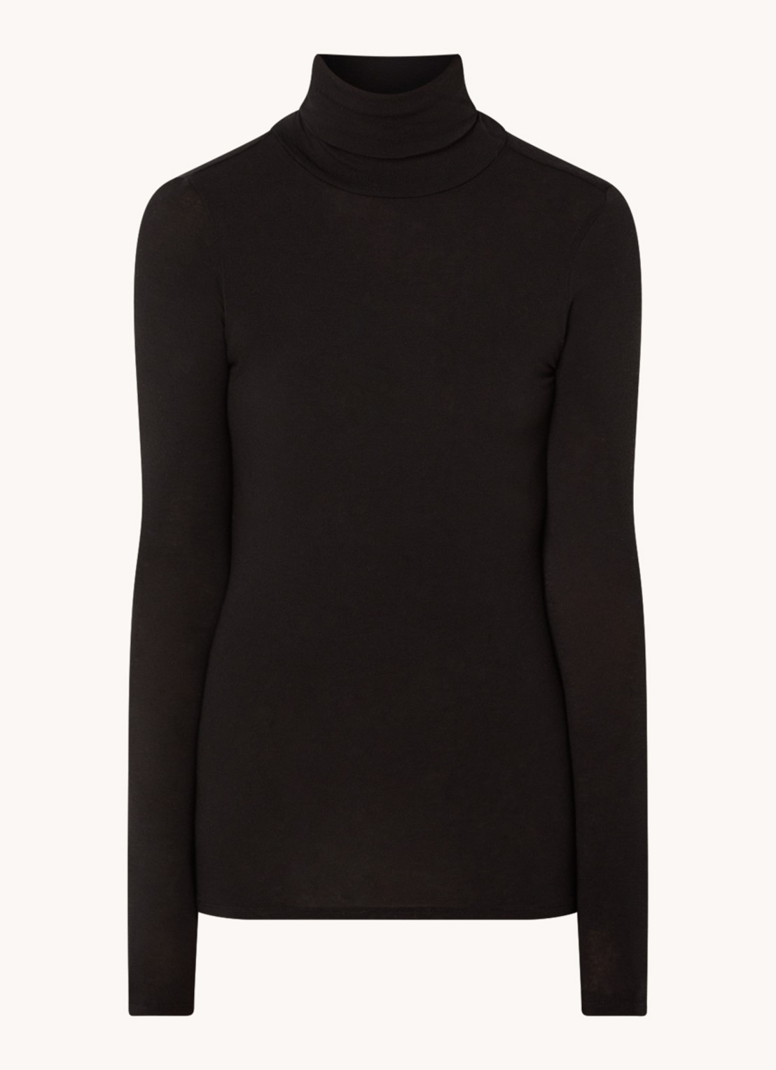 Second Female Matima longsleeve met col in merino wolblend - voorkant zwart
