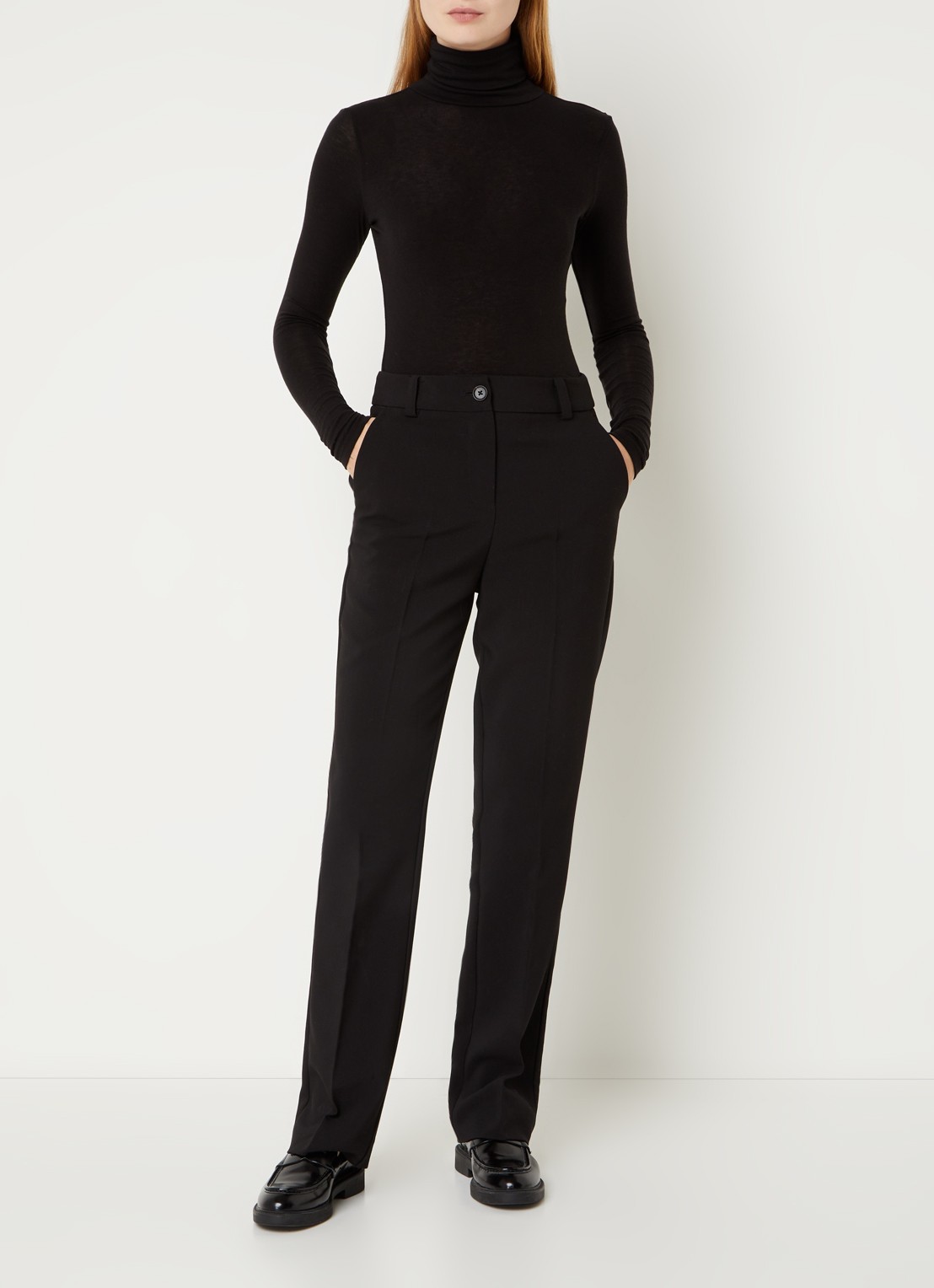 Second Female Matima longsleeve met col in merino wolblend - voorkant 2 zwart