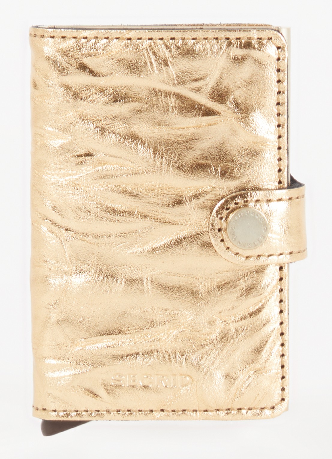 Secrid Miniwallet pasjeshouder van leer met metallic finish - voorkant goud