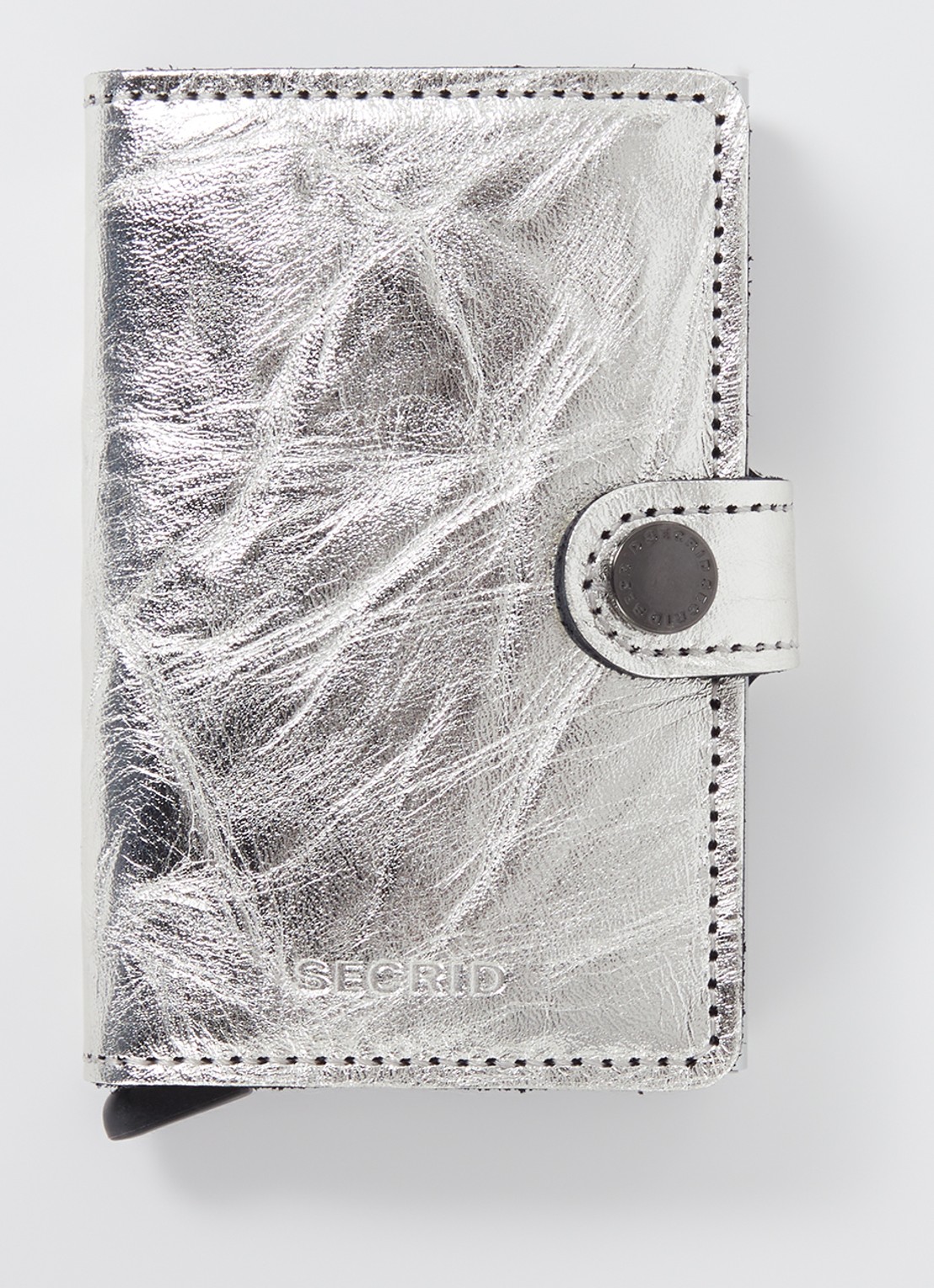 Secrid Miniwallet pasjeshouder van leer met metallic finish - voorkant 2 zilver
