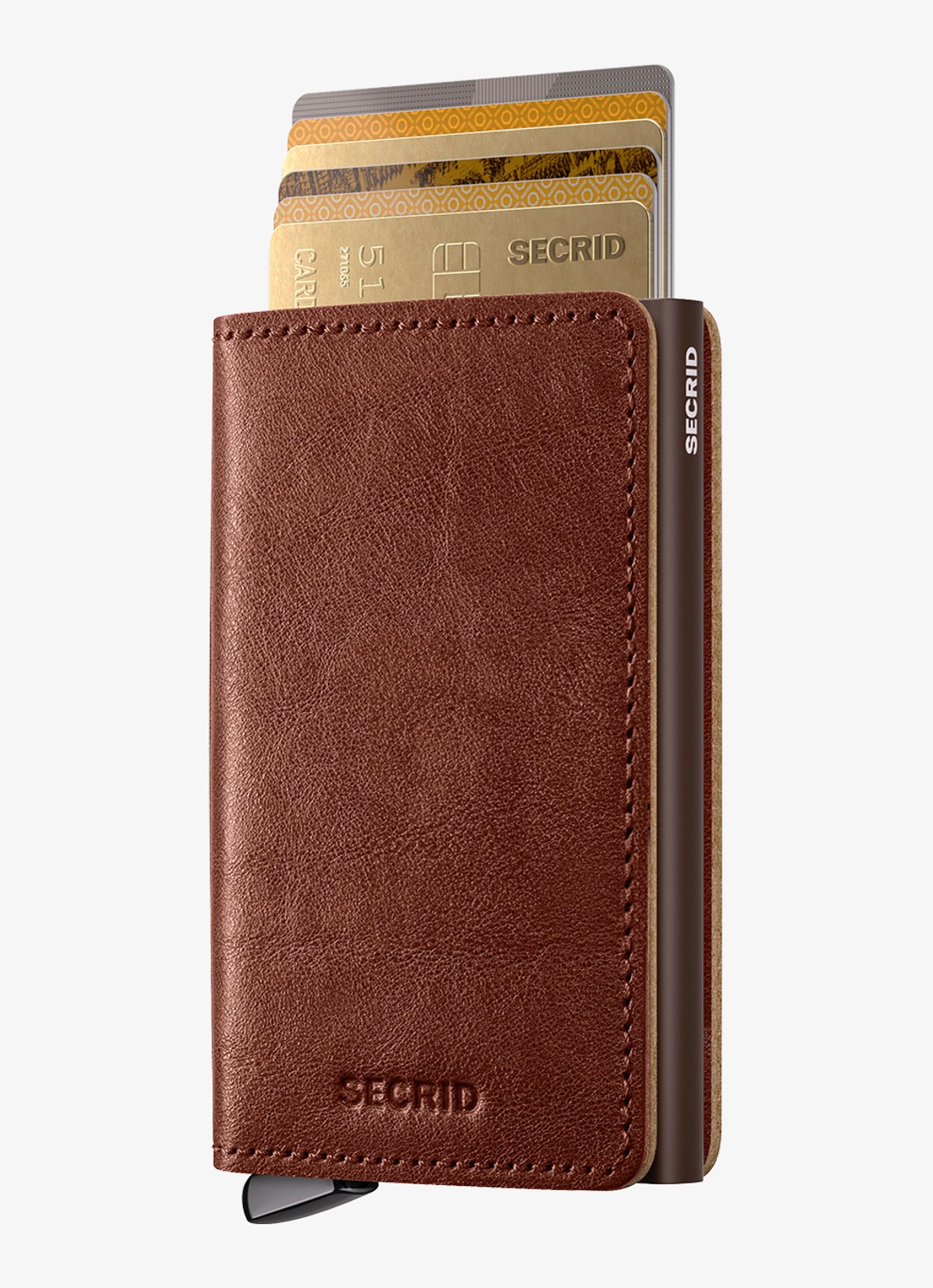 Secrid Slimwallet+ pasjeshouder van leer - voorkant kastanjebruin