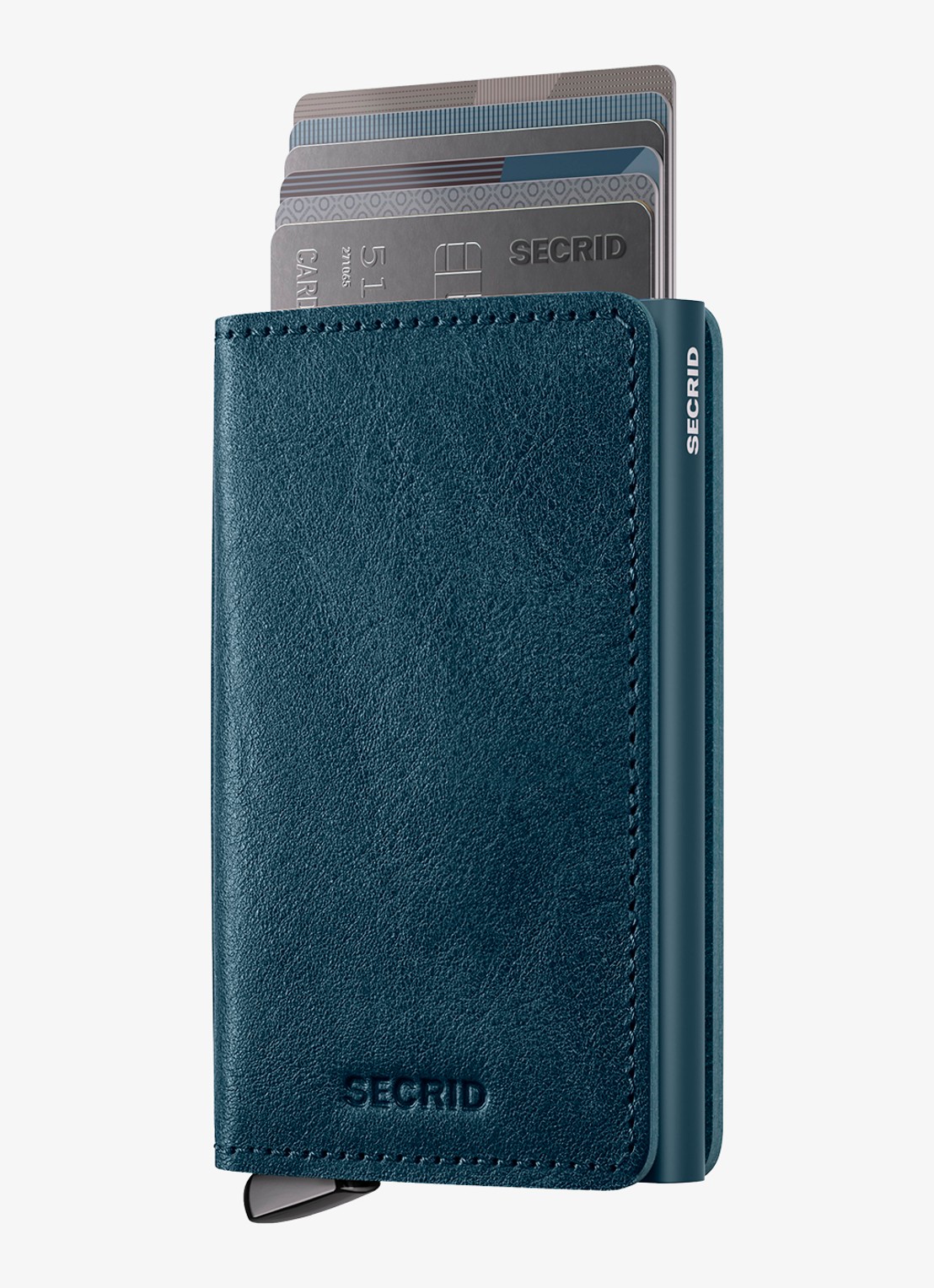 Secrid Slimwallet+ pasjeshouder van leer - voorkant petrolgroen