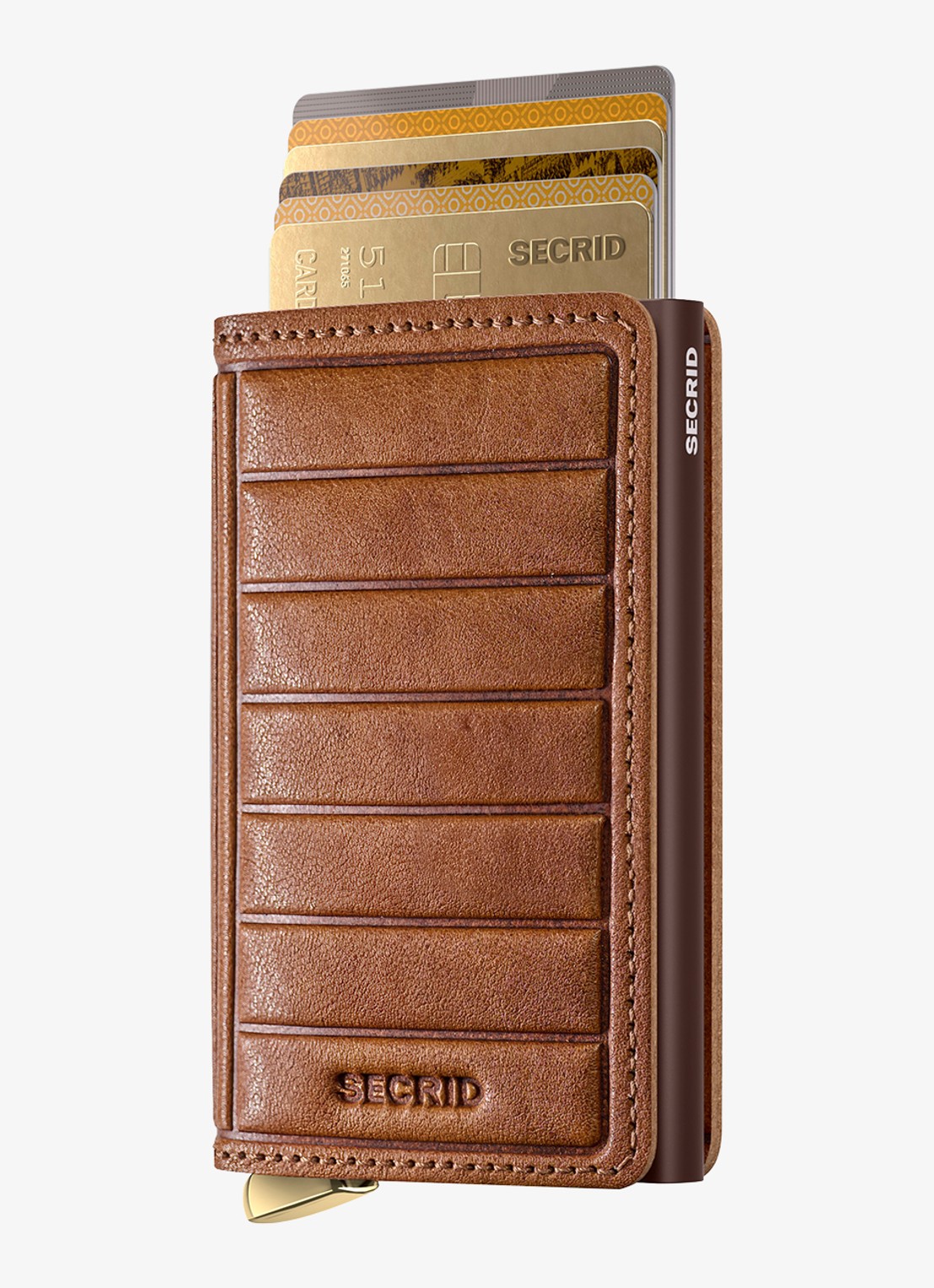 Secrid Slimwallet+ pasjeshouder van leer - voorkant 2 cognac
