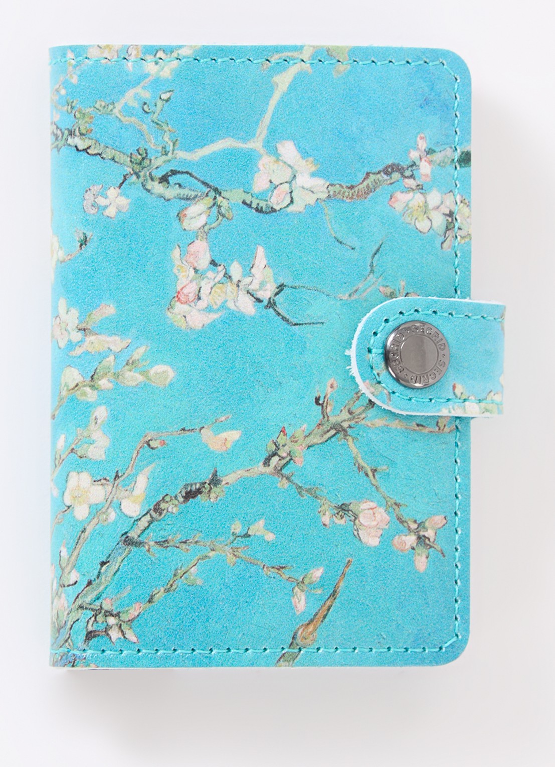 Secrid Vincent Van Gogh Almond Blossom pasjeshouder van leer - voorkant aquablauw