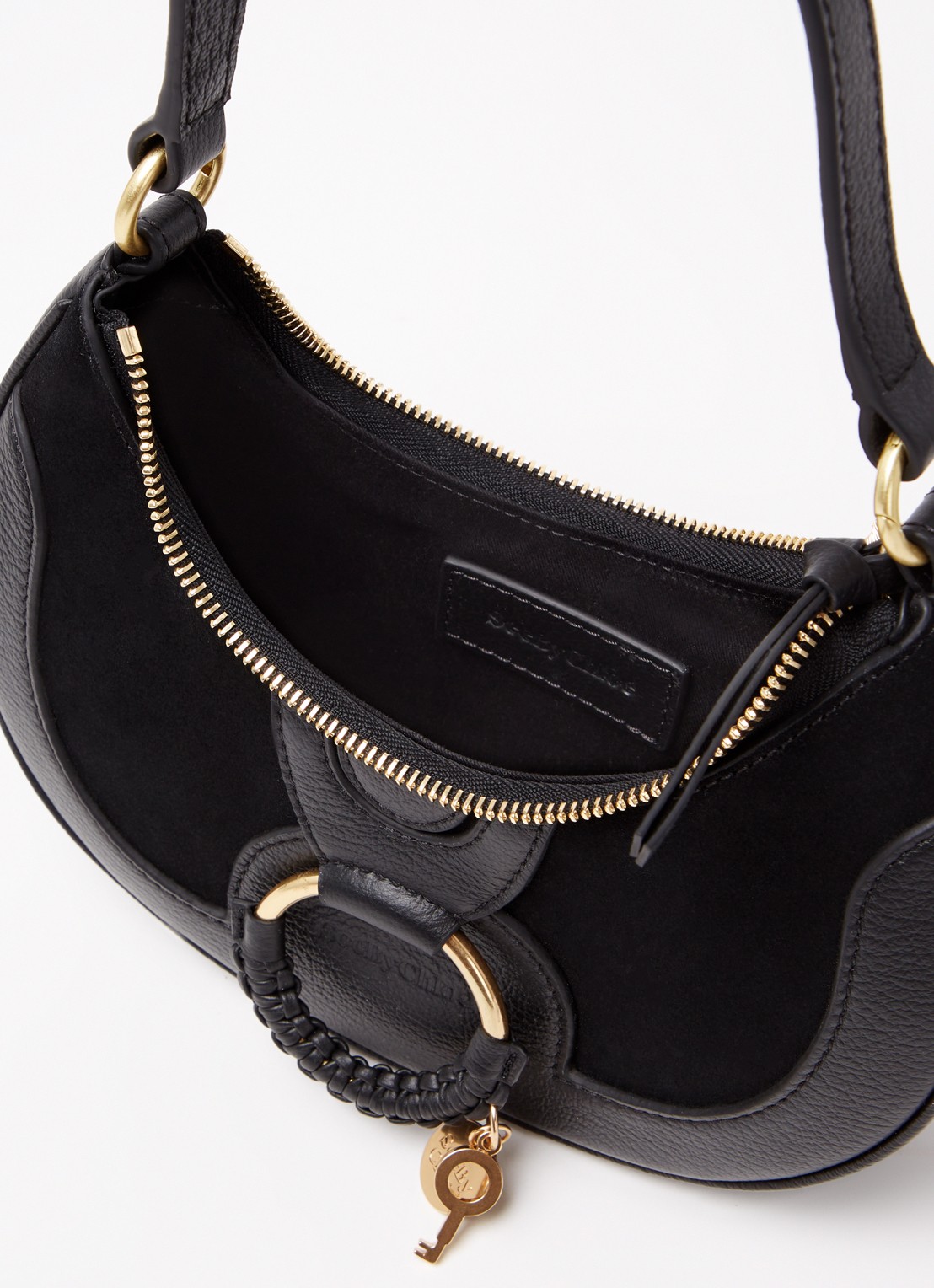 See By Chloé Hana Half Moon schoudertas van leer met suède details - detail 4 zwart