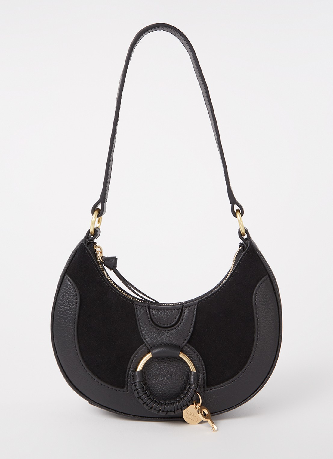See By Chloé Hana Half Moon schoudertas van leer met suède details - voorkant 2 zwart