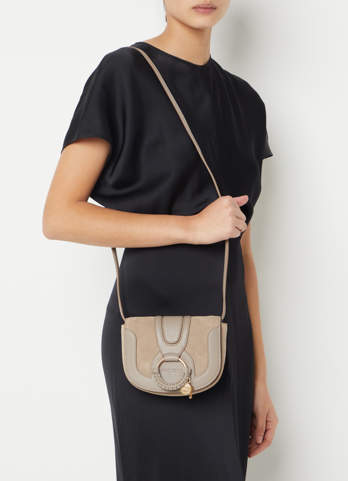 See By Chloé Hana Mini XS crossbodytas van leer met suède details - voorkant 2 middengrijs