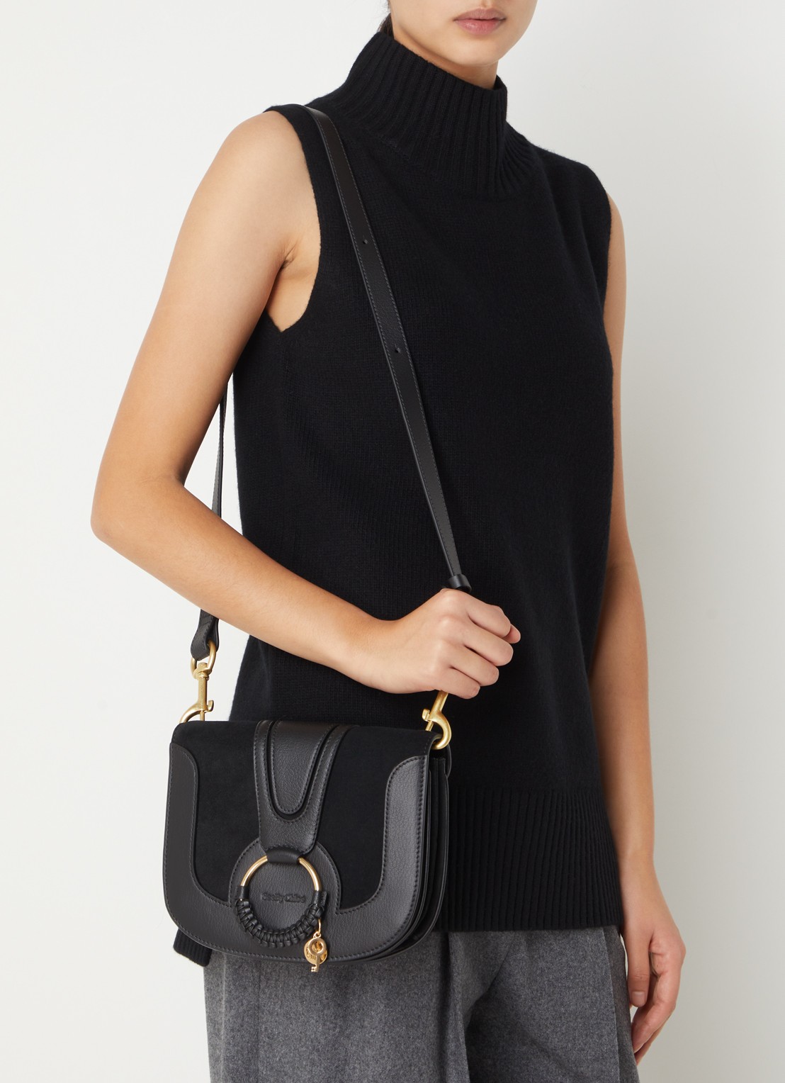 See By Chloé Hana Small crossbodytas van leer met suède details - voorkant 6 zwart
