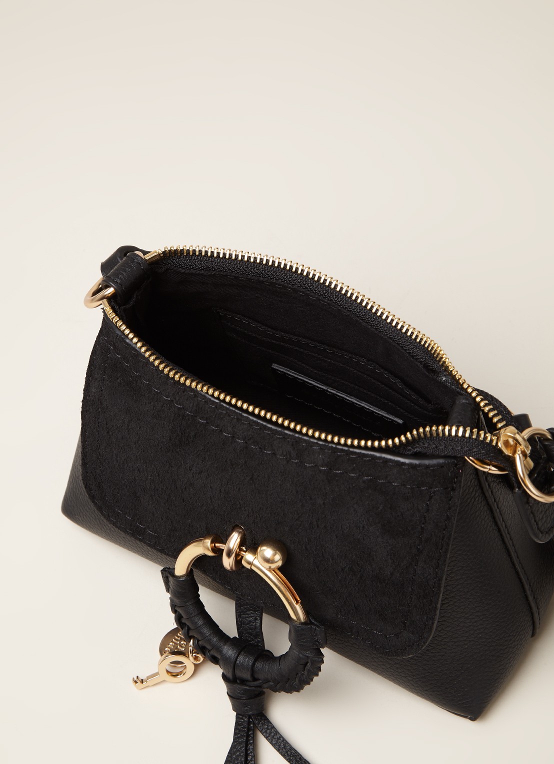 See By Chloé Joan Mini crossbodytas van leer en suède - detail 5 zwart