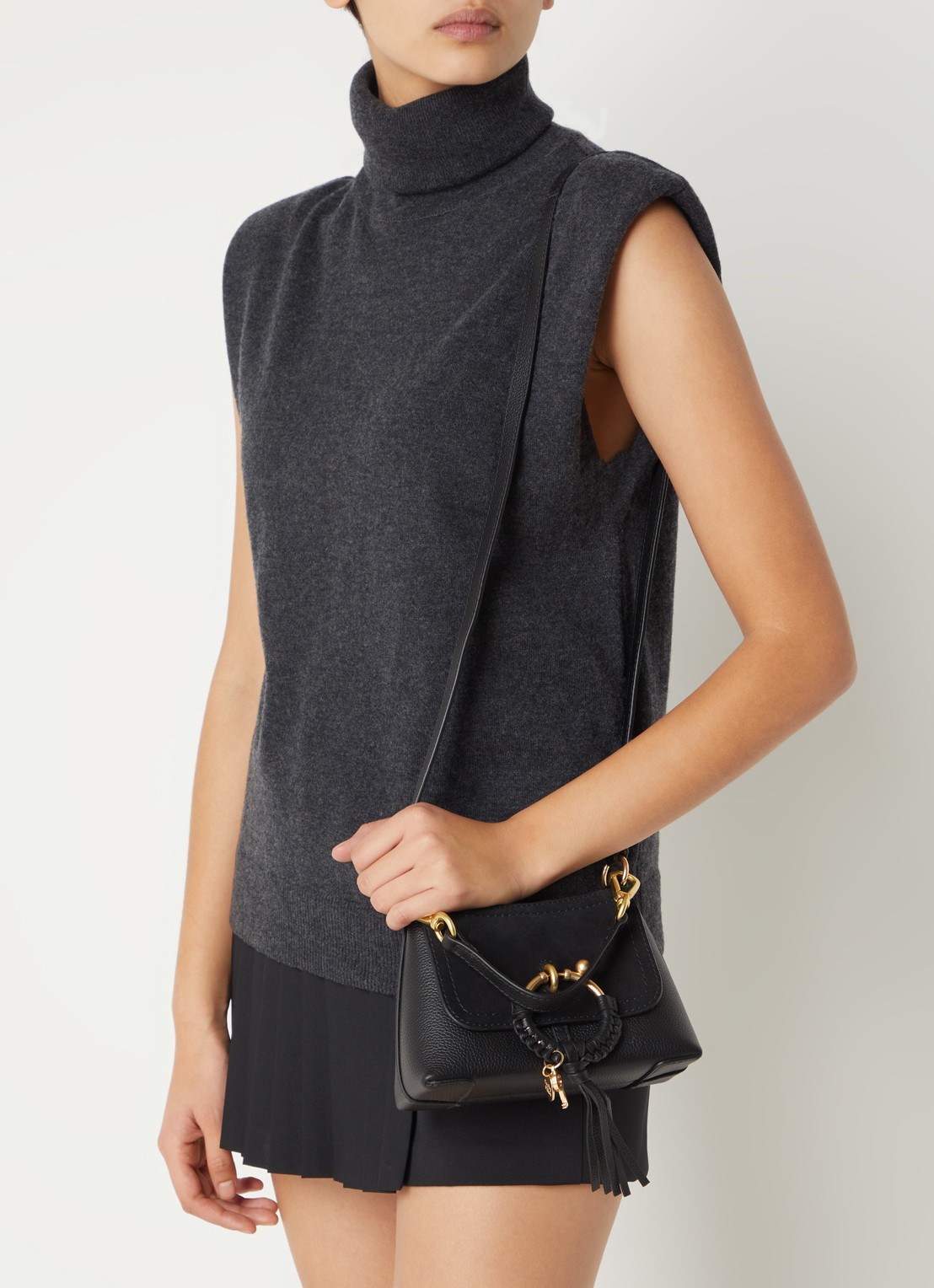See By Chloé Joan Mini crossbodytas van leer en suède - voorkant 3 zwart