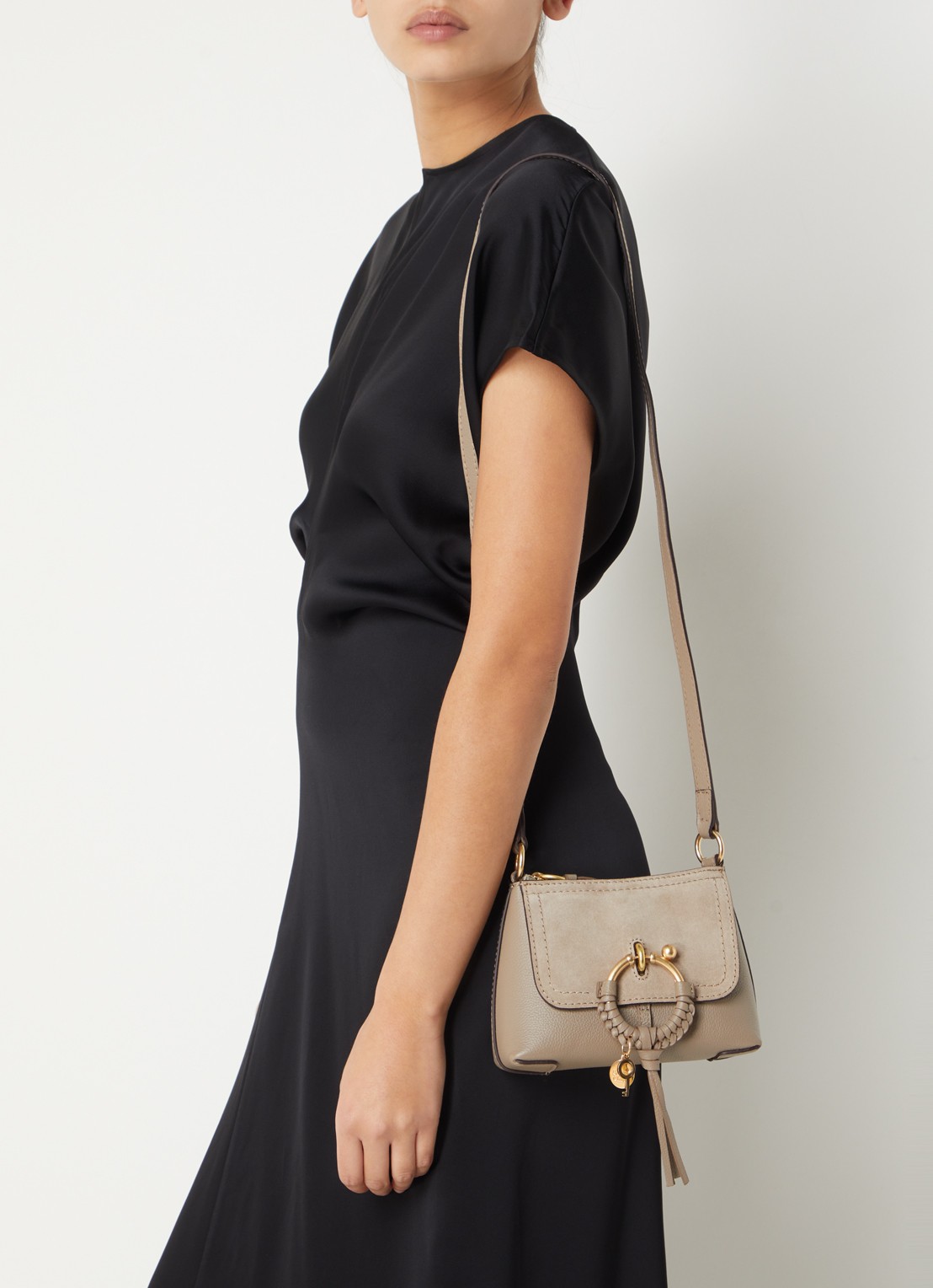 See By Chloé Joan Mini crossbodytas van leer en suède - voorkant 3 grijs