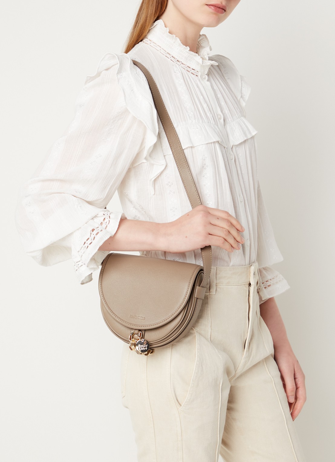 See By Chloé Mara crossbodytas van leer - voorkant 2 taupe