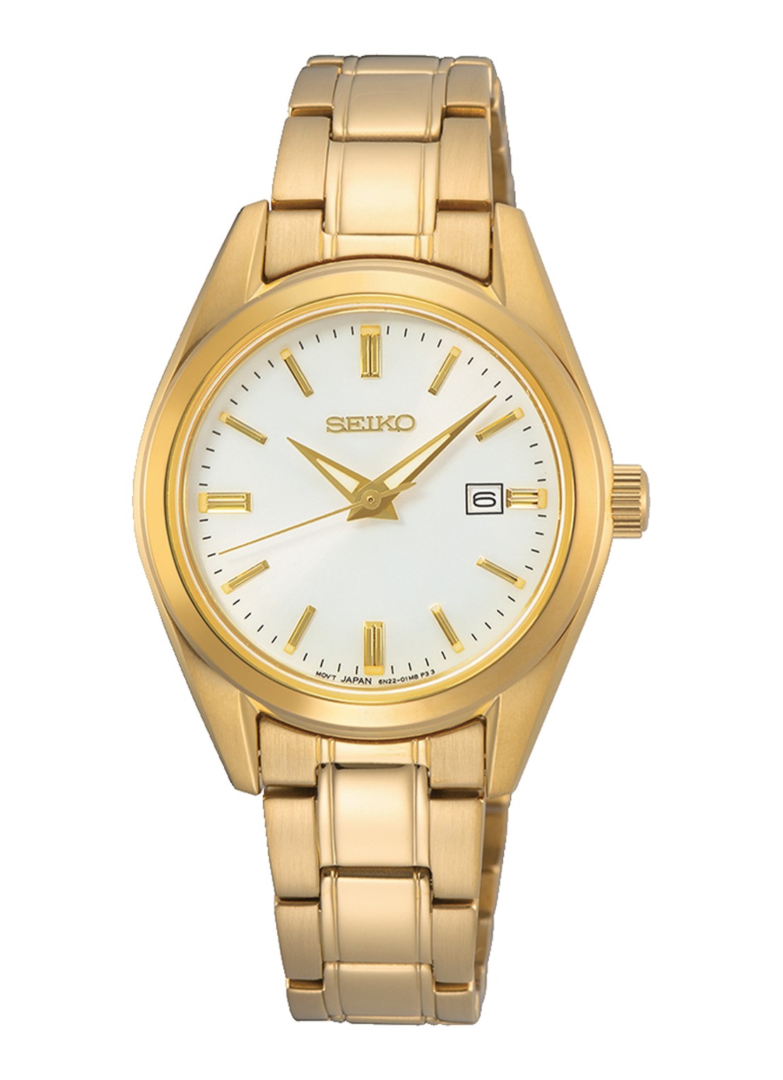 Seiko New Link horloge SUR632P1 - voorkant goud
