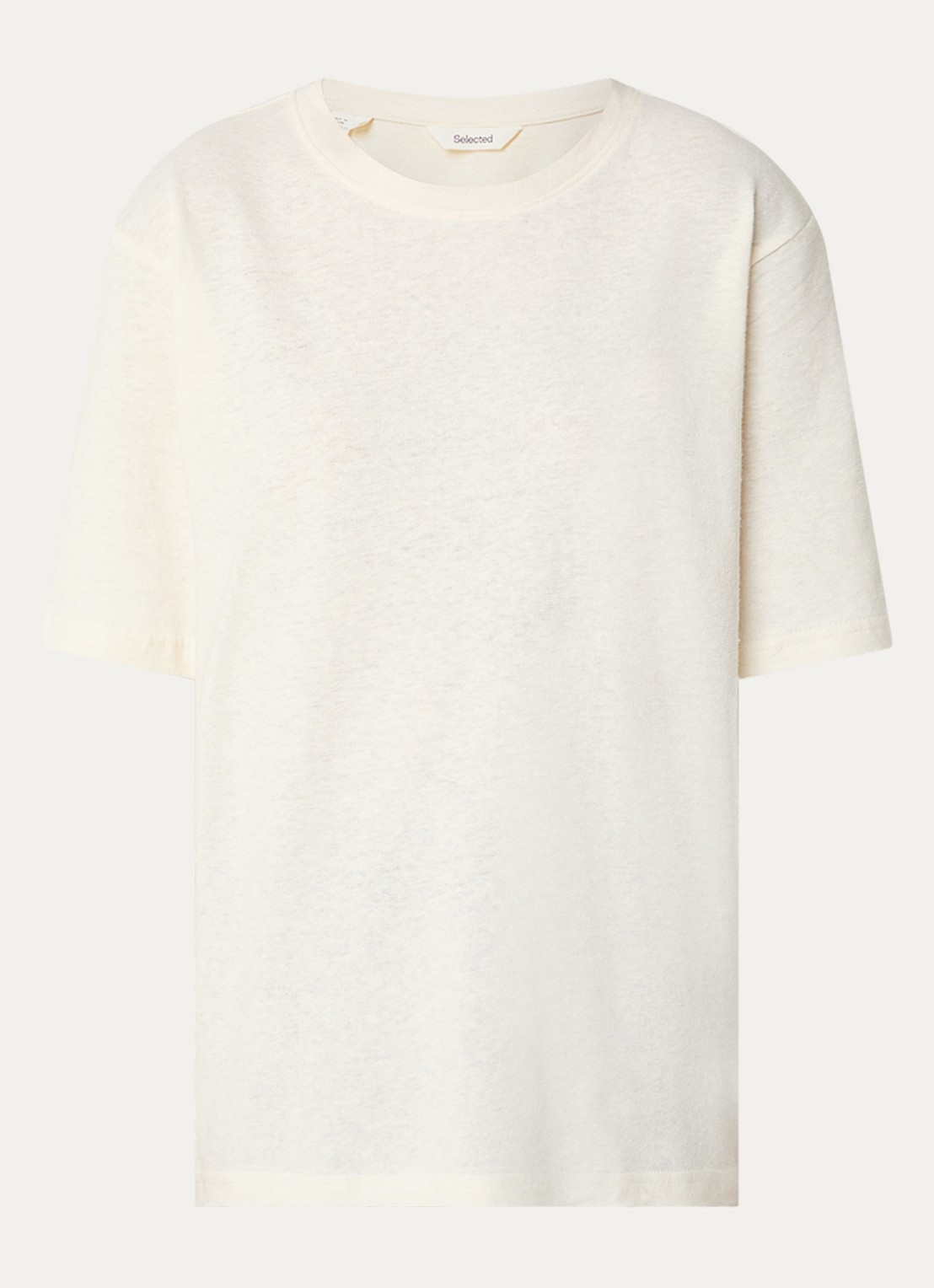 Selected Ada T-shirt in linnenblend met ronde hals - voorkant 5 creme