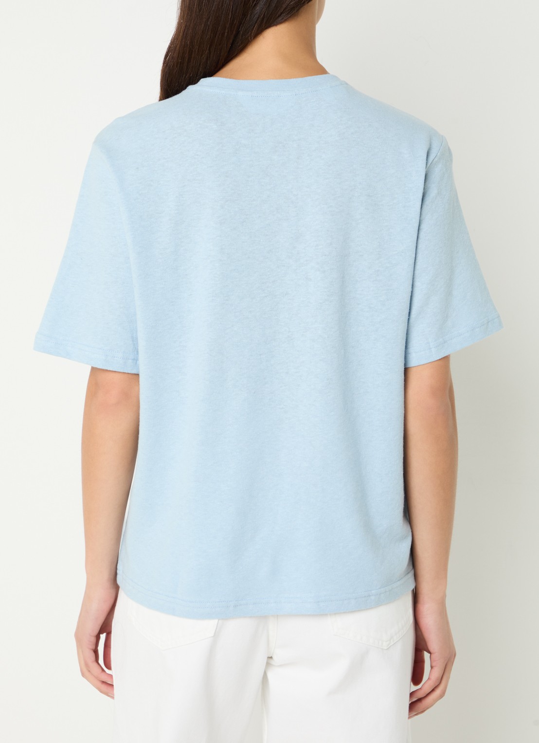 Selected Ada T-shirt in linnenblend met ronde hals - achterkant lichtblauw