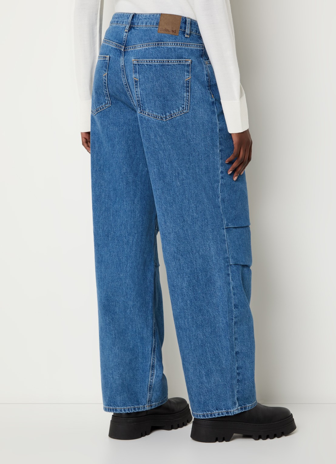 Selected Agathe high waisted loose fit jeans met medium wassing - achterkant 5 indigo