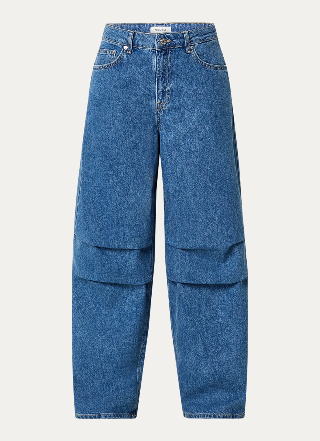 Selected Agathe high waisted loose fit jeans met medium wassing - voorkant indigo