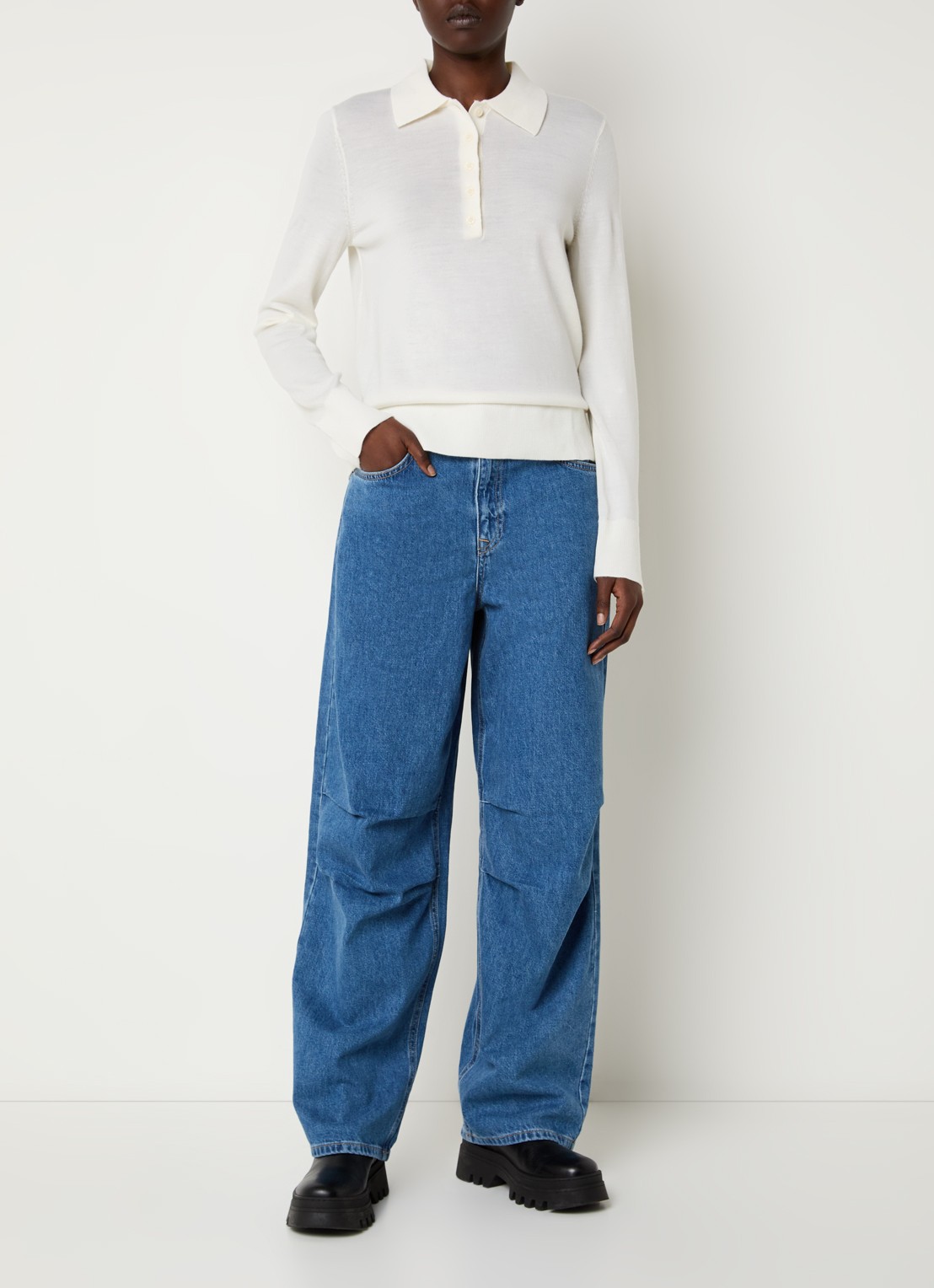 Selected Agathe high waisted loose fit jeans met medium wassing - voorkant 2 indigo