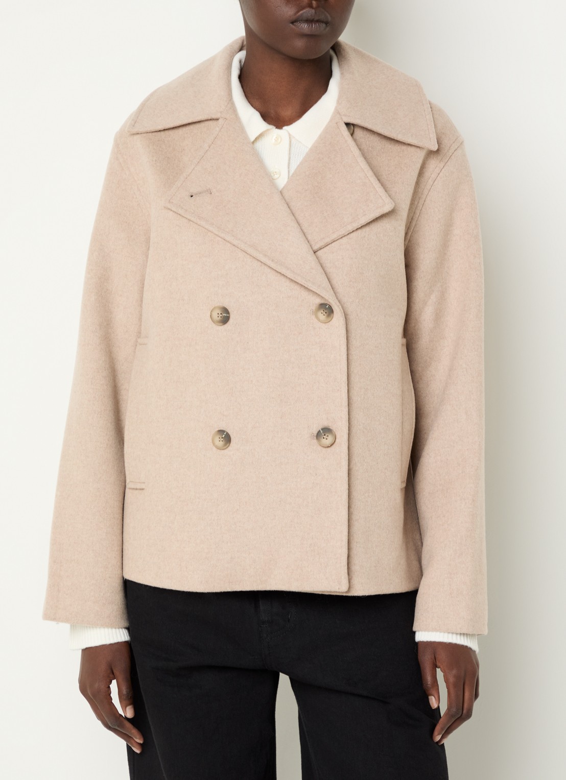 Selected Alma double-breasted jack in wolblend met steekzakken - detail 3 beige