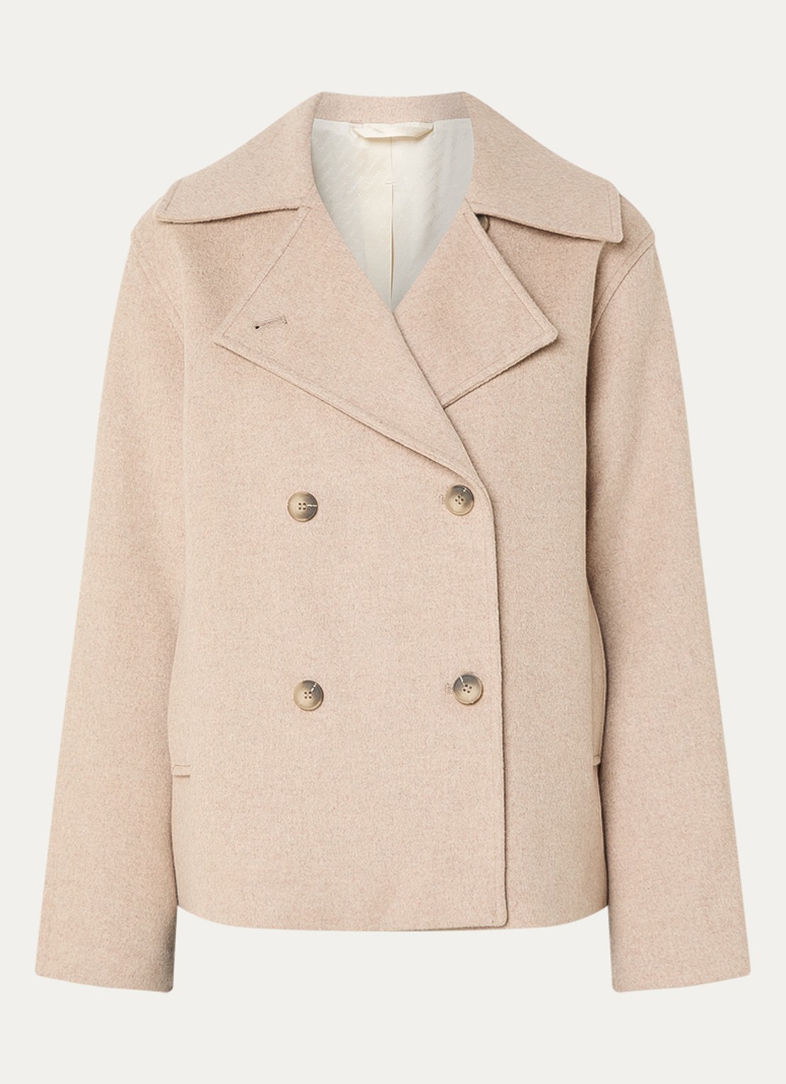 Selected Alma double-breasted jack in wolblend met steekzakken - voorkant beige