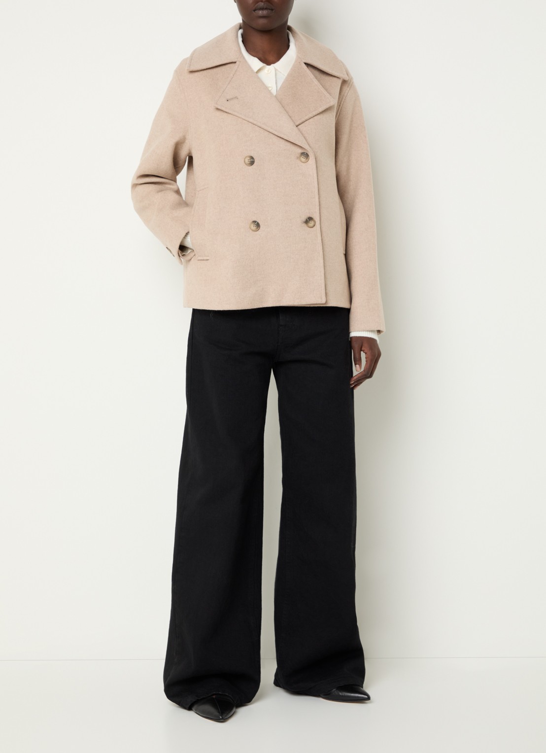 Selected Alma double-breasted jack in wolblend met steekzakken - voorkant 2 beige