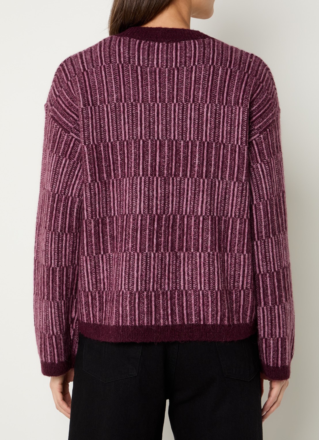 Selected Alva grofgebreid vest in alpaca wolblend met streepprint - achterkant aubergine