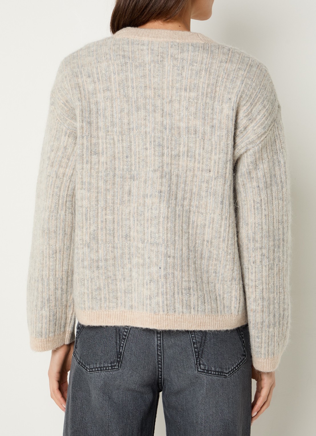 Selected Alva grofgebreid vest in alpaca wolblend met streepprint - achterkant creme