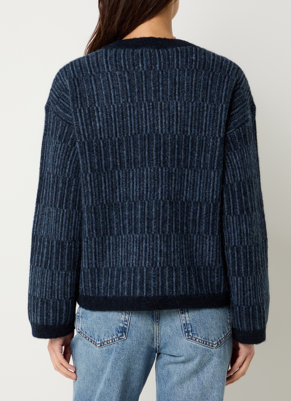 Selected Alva grofgebreid vest in alpaca wolblend met streepprint - achterkant 3 indigo