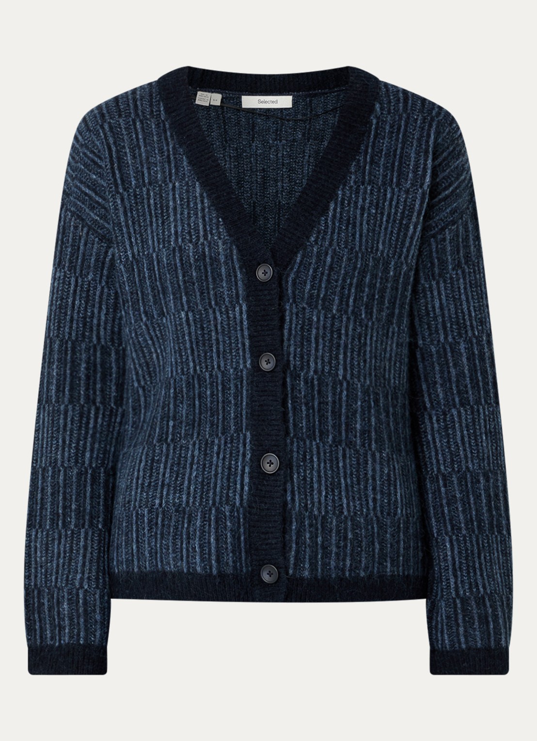 Selected Alva grofgebreid vest in alpaca wolblend met streepprint - voorkant indigo