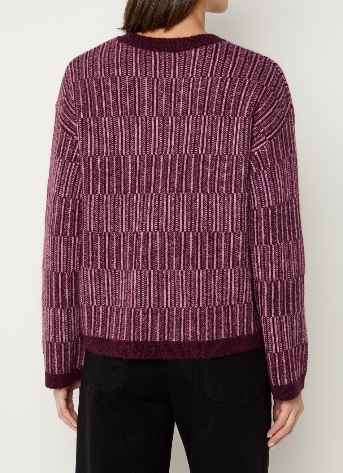 Selected Alva grofgebreide trui in alpaca wolblend met gemêleerd dessin - achterkant aubergine