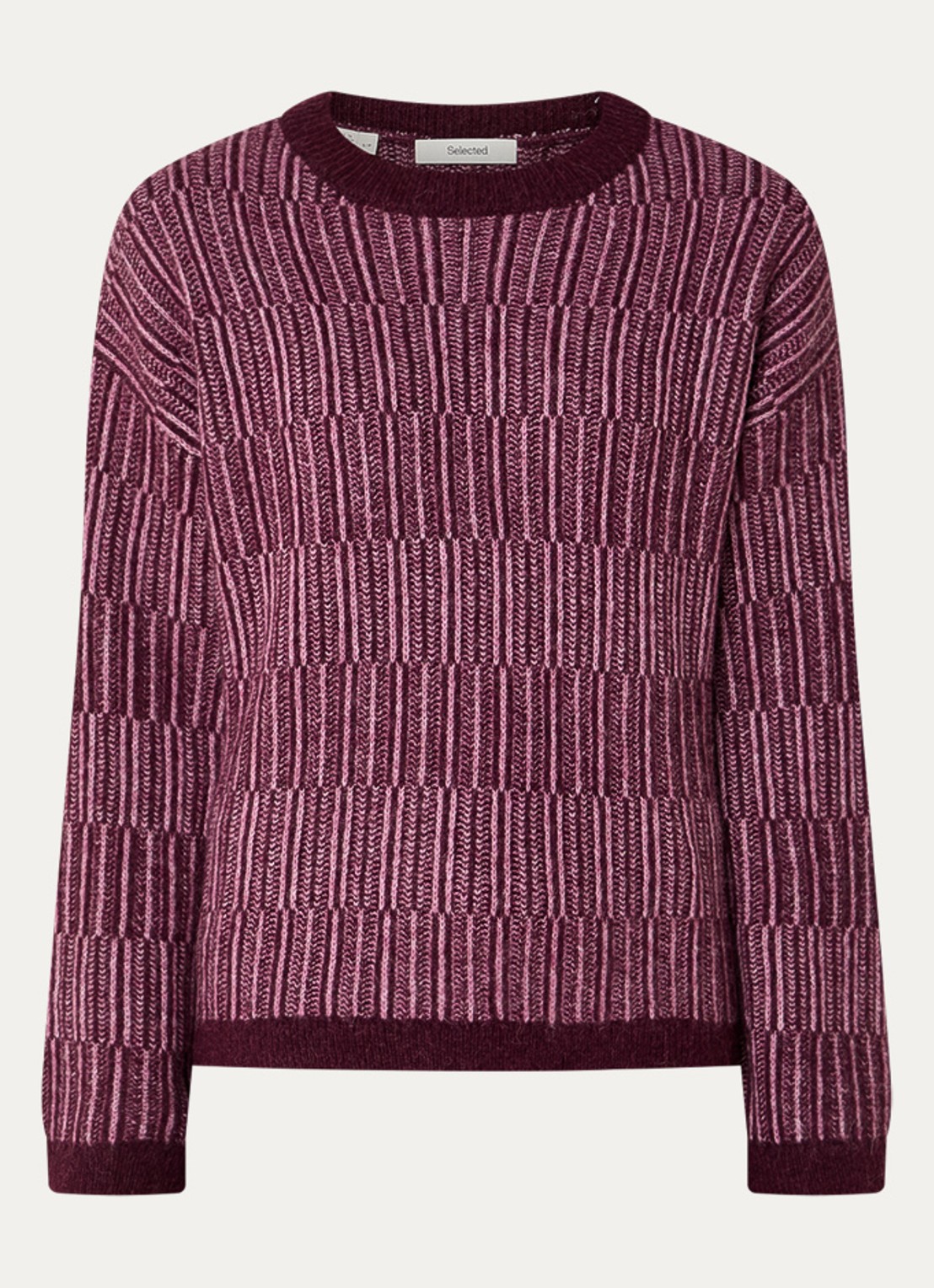 Selected Alva grofgebreide trui in alpaca wolblend met gemêleerd dessin - voorkant 2 aubergine