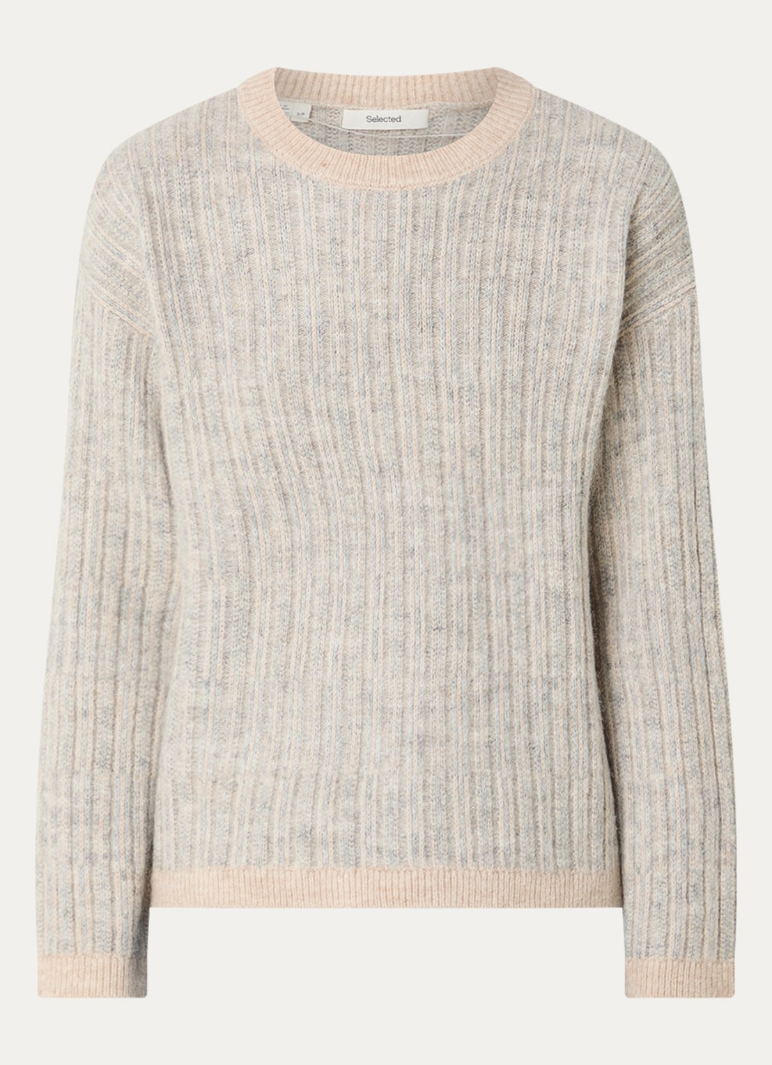 Selected Alva grofgebreide trui in alpaca wolblend met gemêleerd dessin - voorkant creme