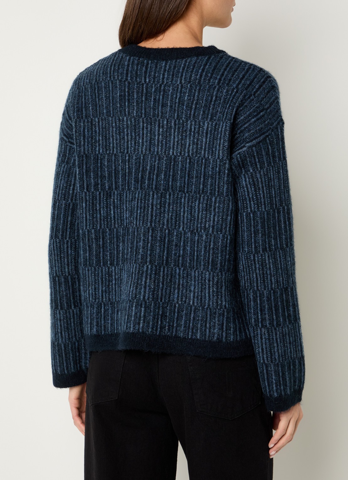 Selected Alva grofgebreide trui in alpaca wolblend met gemêleerd dessin - achterkant 4 indigo