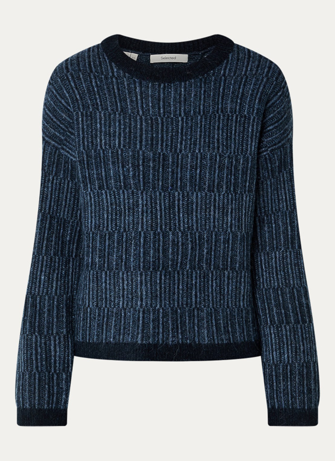 Selected Alva grofgebreide trui in alpaca wolblend met gemêleerd dessin - voorkant indigo