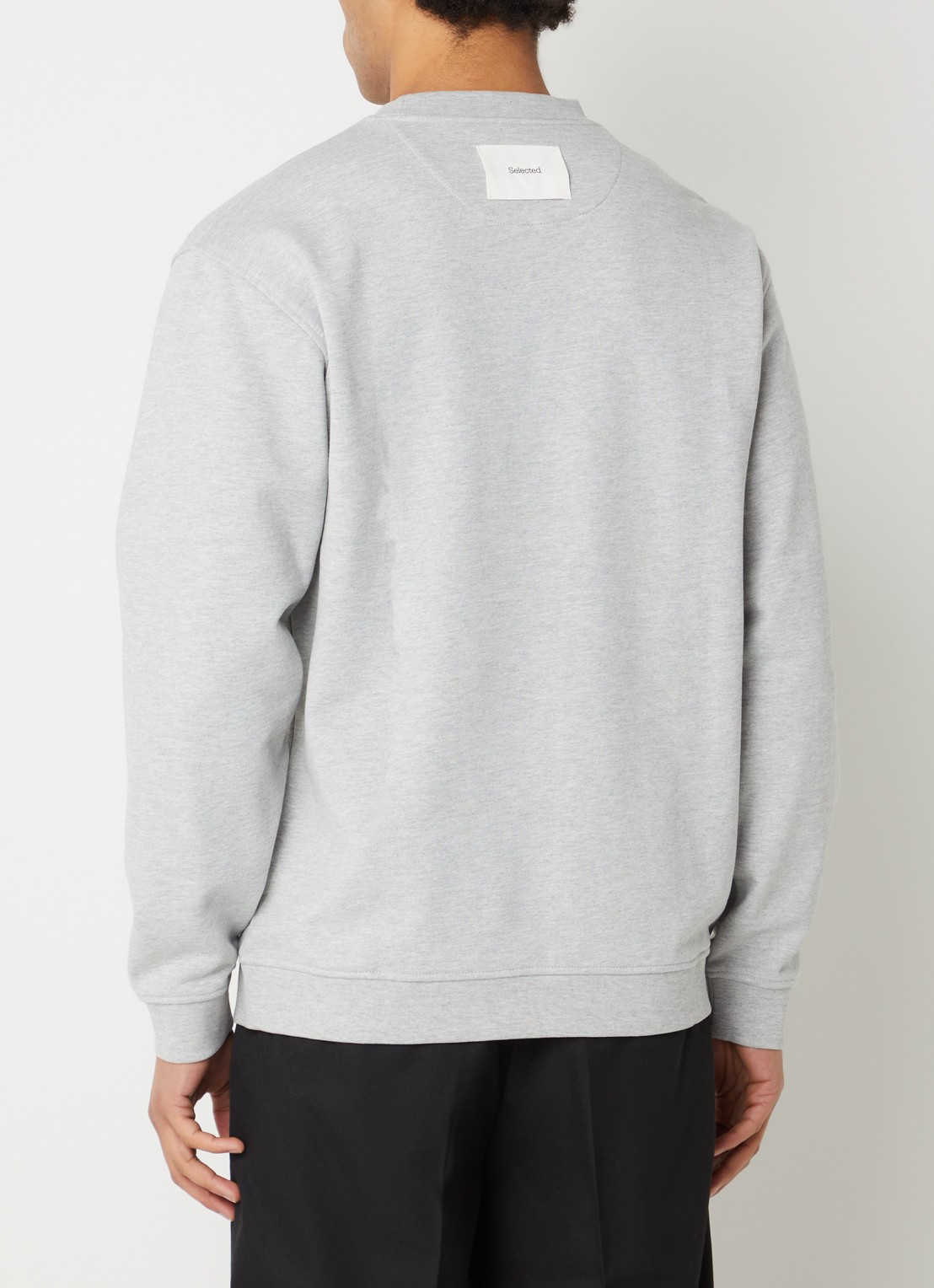 Selected Aron sweater met gemêleerd dessin - achterkant grijsmele