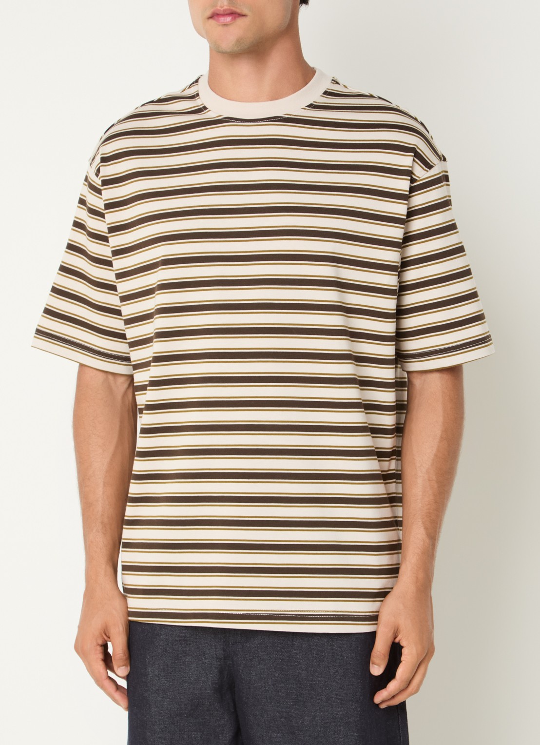 Selected Aspen T-shirt met streepprint - detail 3 zand