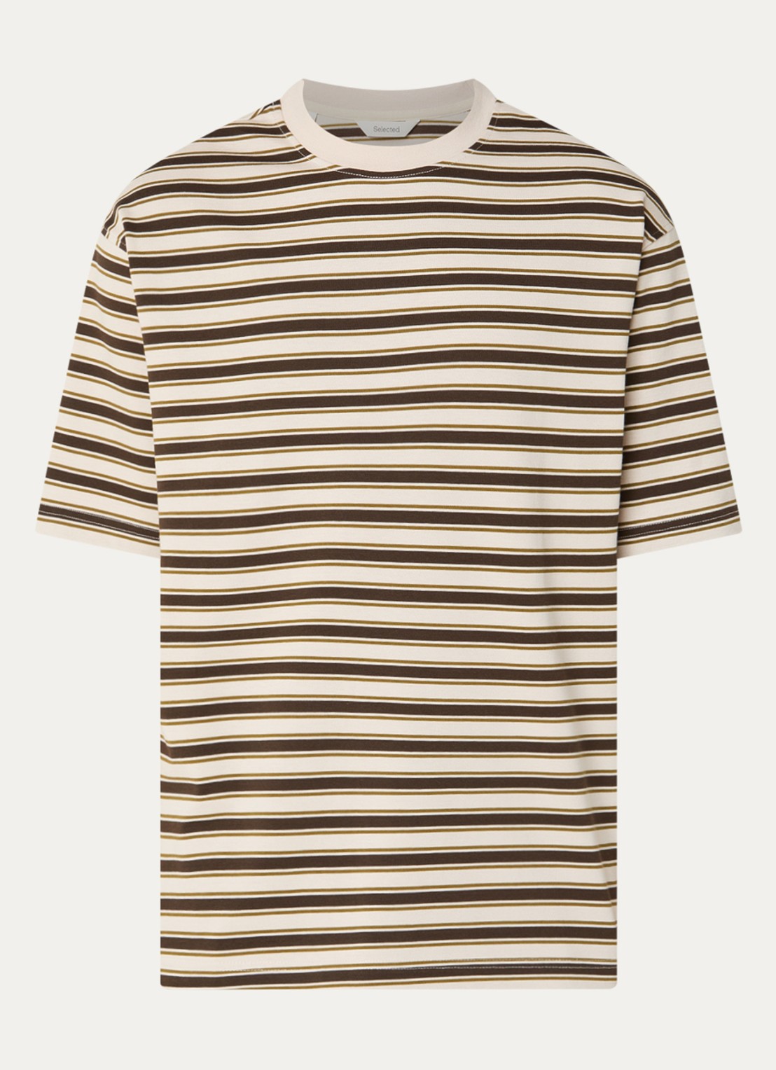 Selected Aspen T-shirt met streepprint - voorkant zand