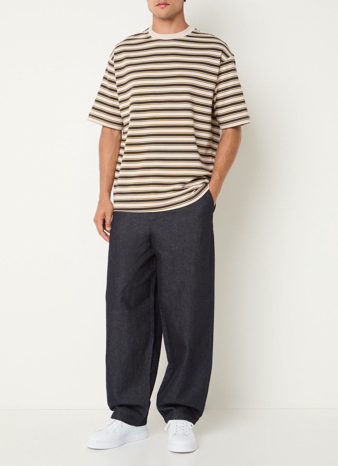 Selected Aspen T-shirt met streepprint - voorkant 2 zand
