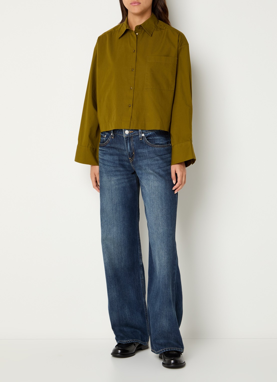 Selected Astha blouse met borstzak - voorkant 4 mosgroen