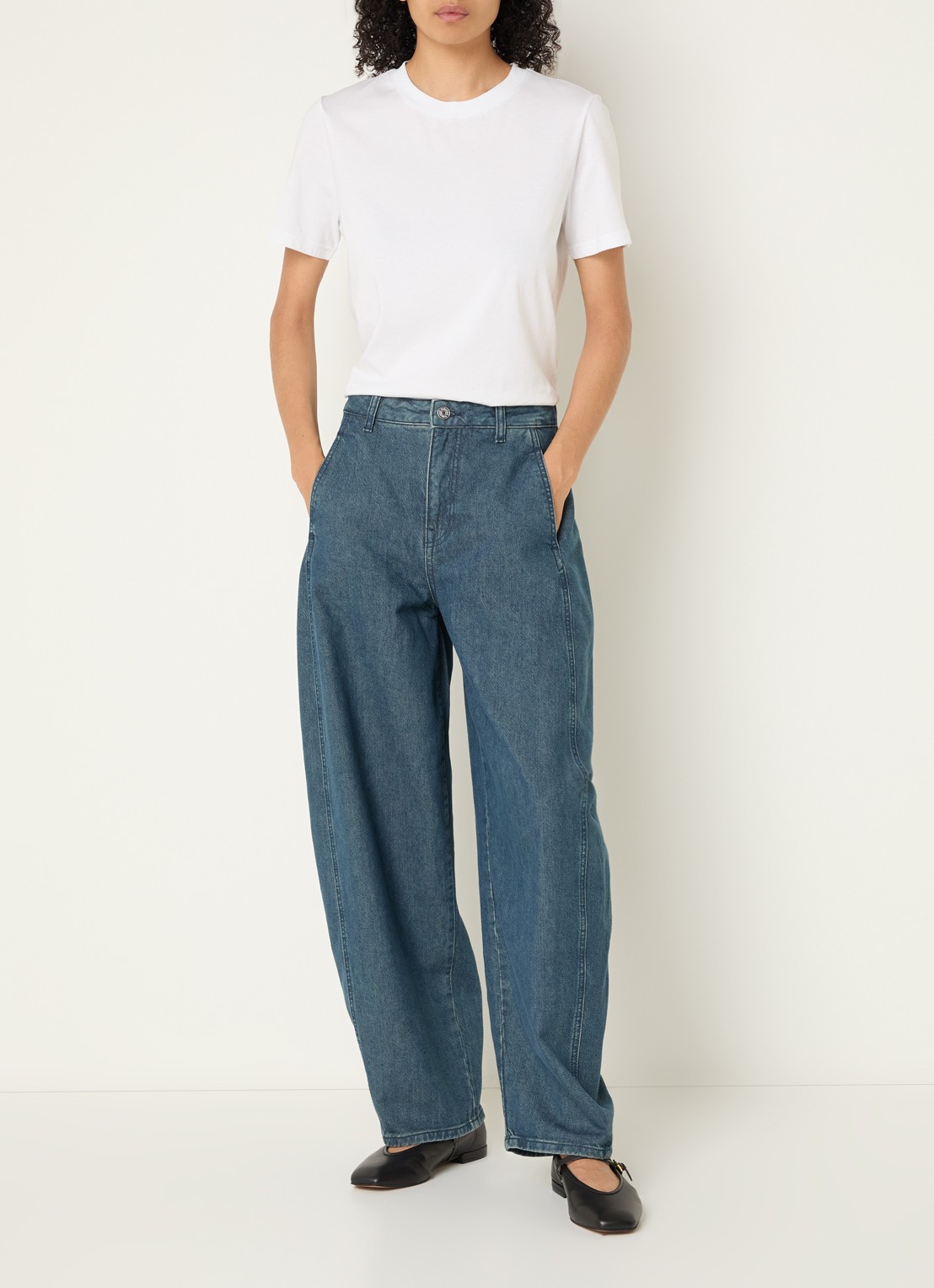 Selected Bella high waist balloon fit jeans met medium wassing - voorkant 2 indigo