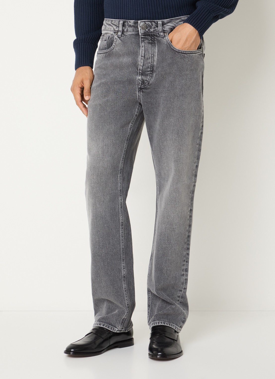Selected Ben Kori straight leg jeans met gekleurde wassing - detail 2 middengrijs