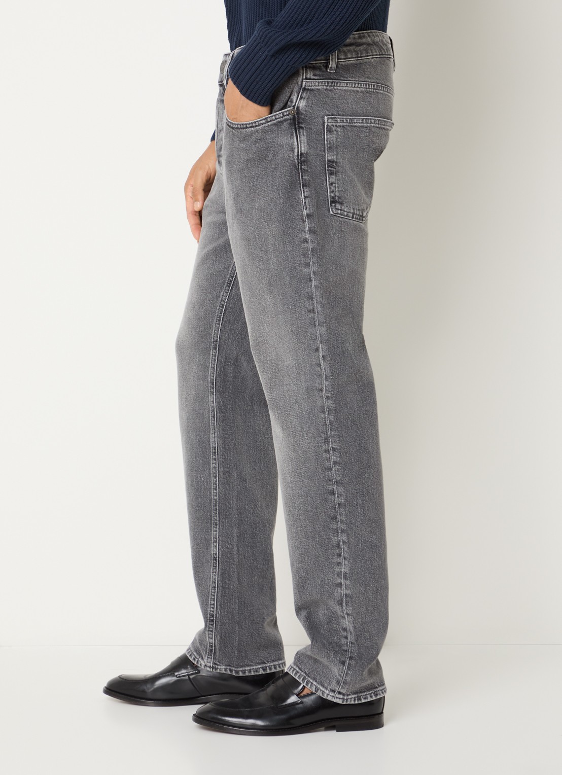 Selected Ben Kori straight leg jeans met gekleurde wassing - detail 3 middengrijs