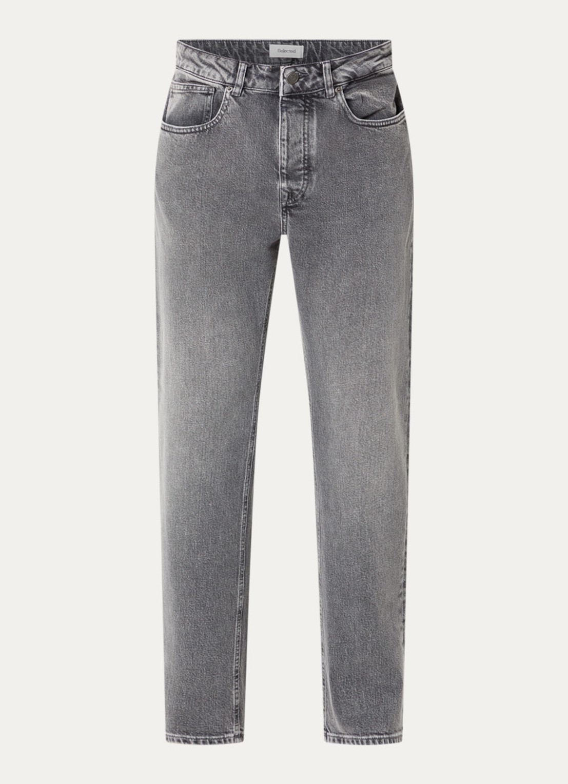 Selected Ben Kori straight leg jeans met gekleurde wassing - voorkant 4 middengrijs