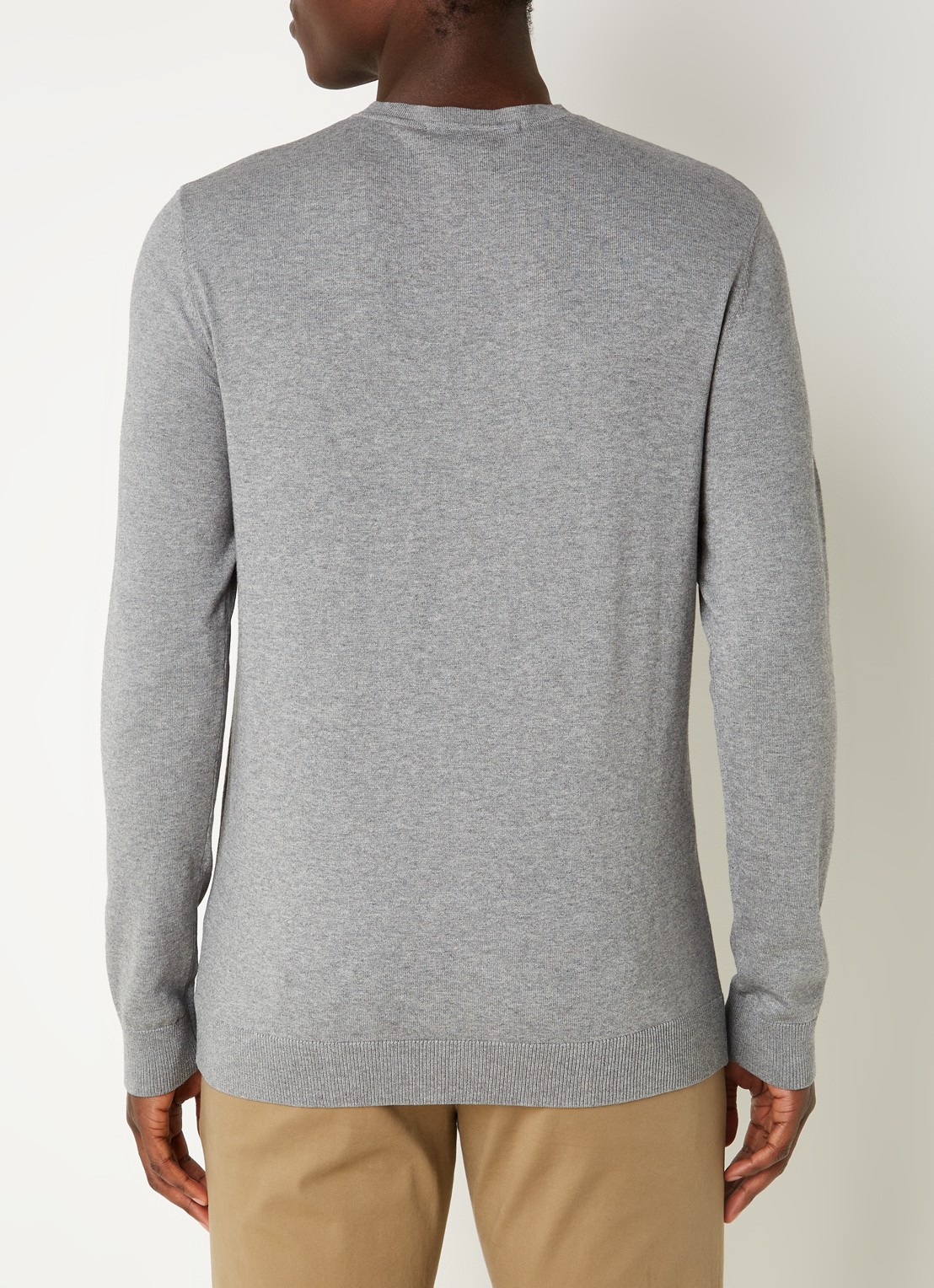 Selected Berg fijngebreide pullover met gemêleerd dessin - achterkant 2 grijsmele