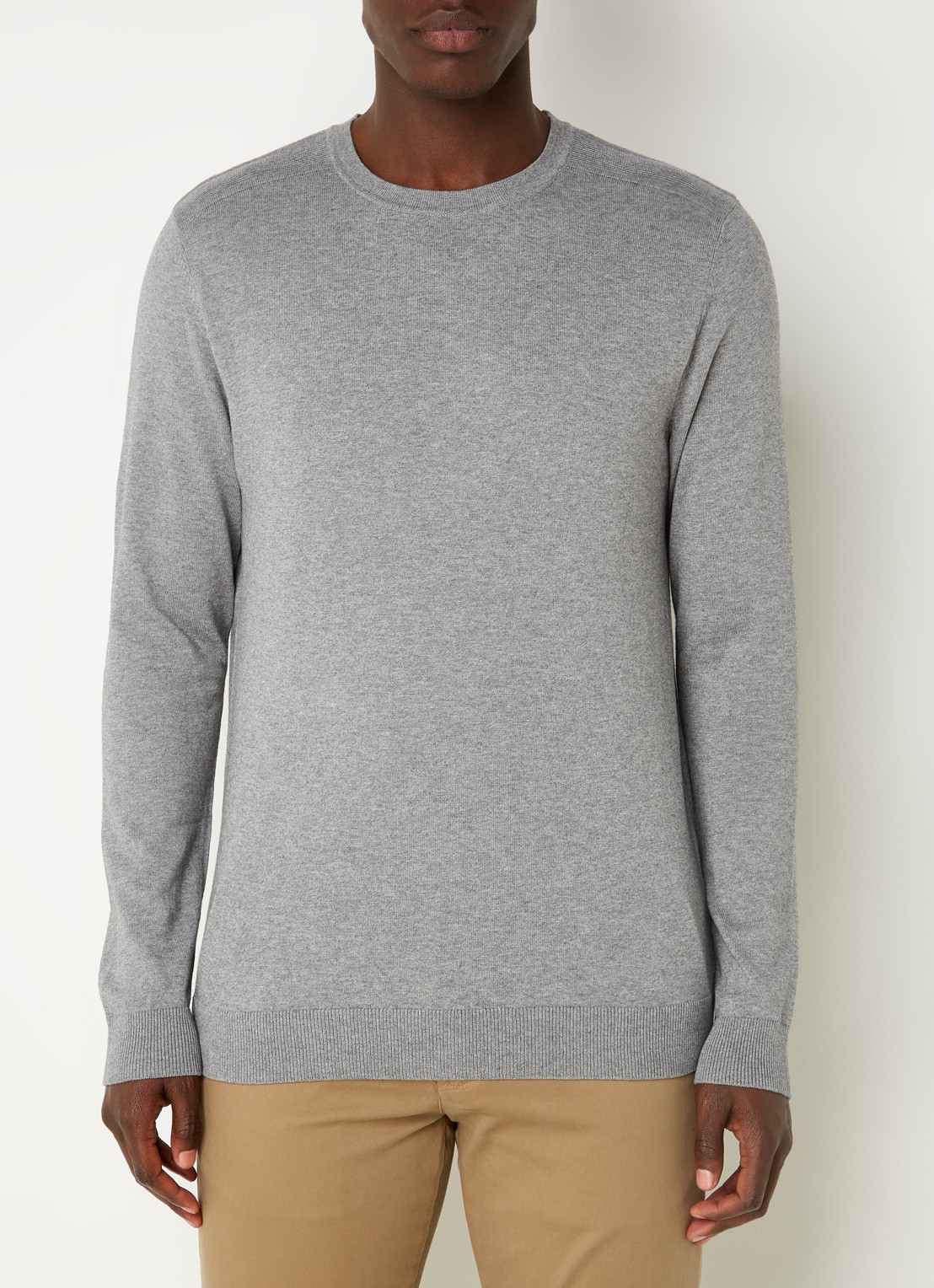 Selected Berg fijngebreide pullover met gemêleerd dessin - detail grijsmele